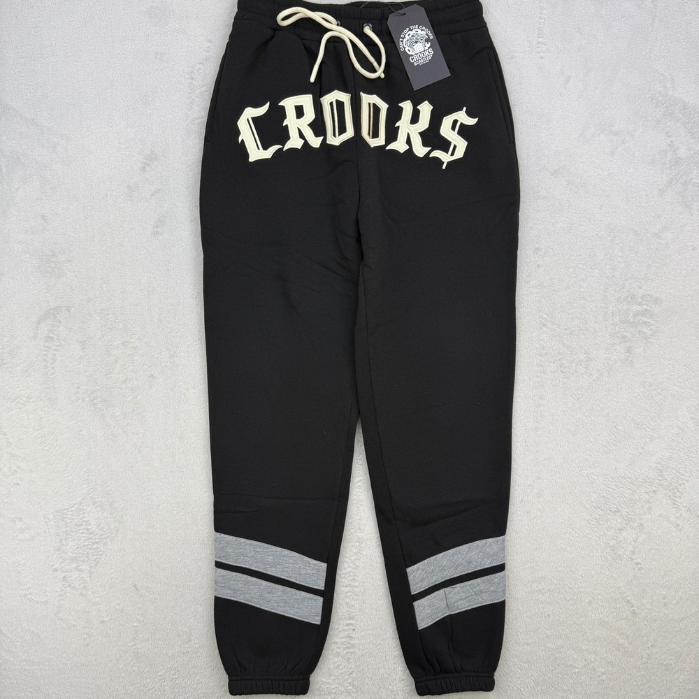 Crooks and Castles Varsity Jogger Mens 2XL Black Embroidered Logo Streetwear New